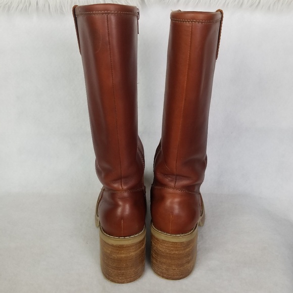 SOLD FRYE Dena Leather Stacked Cognac Boots - Picture 7 of 8